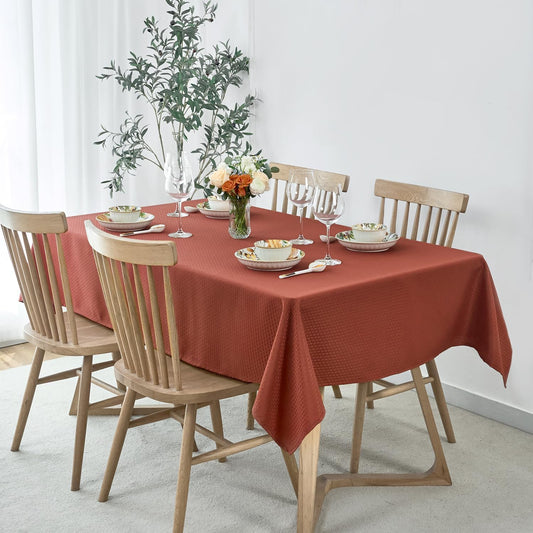 maxmill Rectangle Weaved Design Tablecloth Waterproof Spillproof Fall Table Cloth, Kitchen Dining Room Thanksgiving Decoration, Fabric Table Cover Halloween Party, 60 x 84 Inch, Rustic Brick