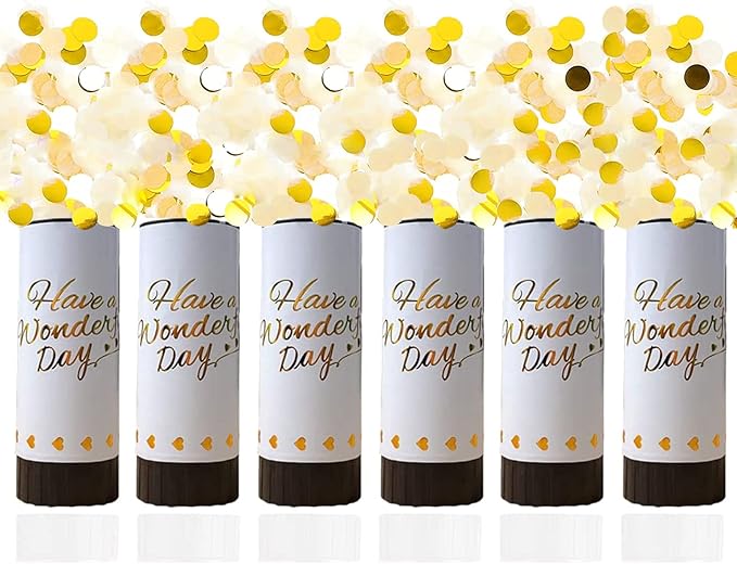 White Confetti Cannon, 6 Pack Mini Party Poppers Shooters Party Confetti Cannon Biodegradable Confetti for Wedding Kids Birthday Wedding Party Supplies