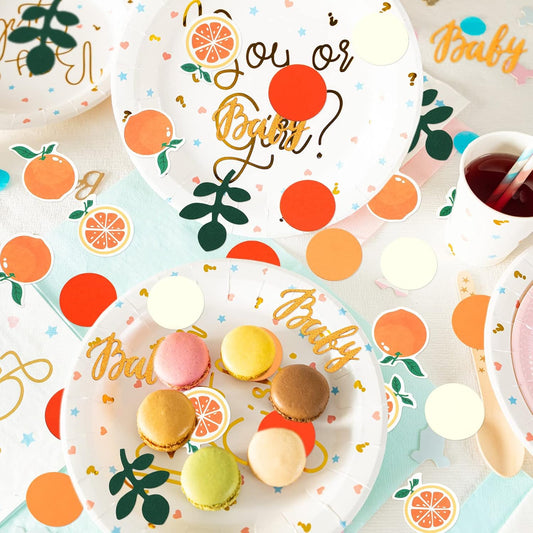400 Pcs Little Cutie Baby Shower Confetti Citrus Decoration Orange Baby Shower Confetti with Eucalyptus and Orange Tangerine Table Scatter for Gender Reveal Decor