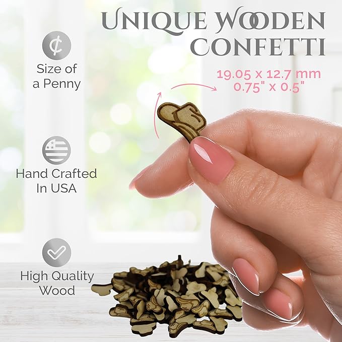 Confetti - Engraved Wood - Rustic Wooden Wedding Decor Party Table Scatter Decorations (Cowboy/Cowgirl Hat)
