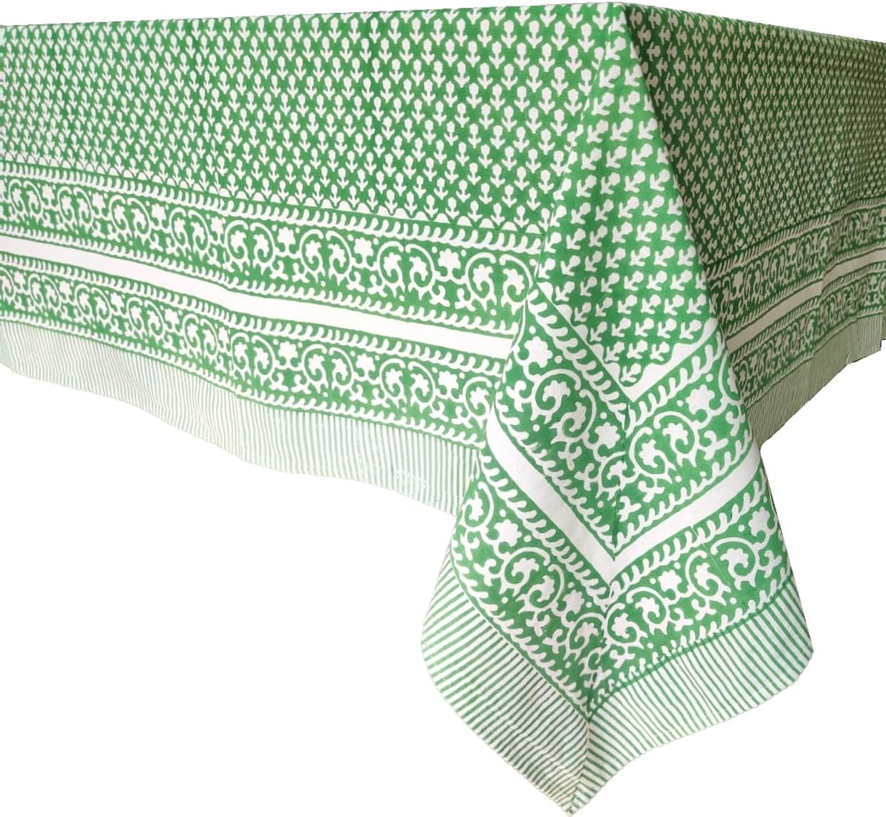ATOSII Queen Green 100% Cotton Tablecloth, Handblock Print Square Table Cover for Kitchen Dining I Tabletop Linen I Parties, Thanksgiving, Christmas, Wedding, Fall Table Cloth 60 X 60 Inches