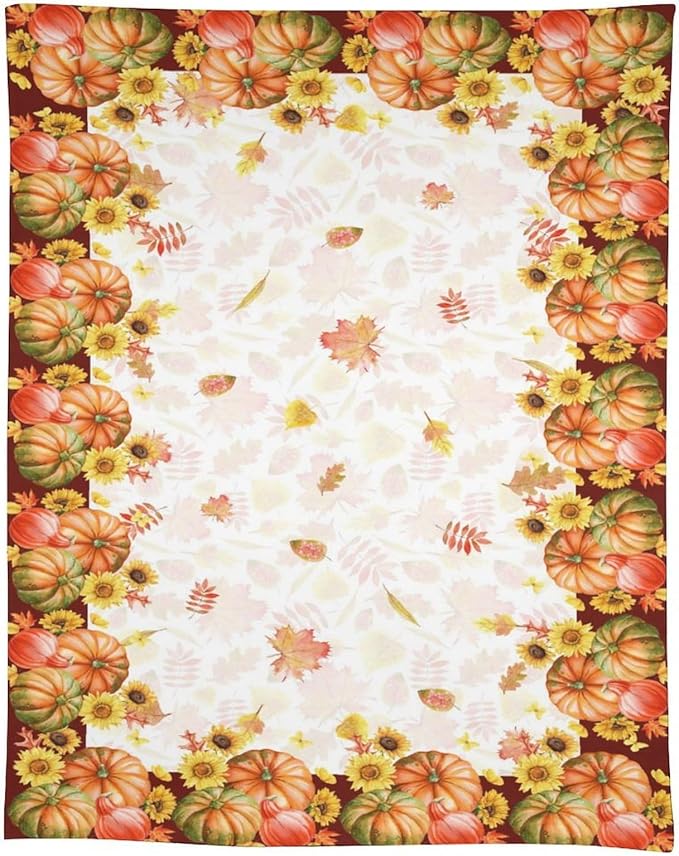 Autumn Thanksgiving Pumpkin Tablecloth, Vintage Retro Maple Leaves Watercolor Yellow Sunflower Fall Harvest Table Cover for Party Picnic Dinner Kitchen 60x90 Inch Rectangle