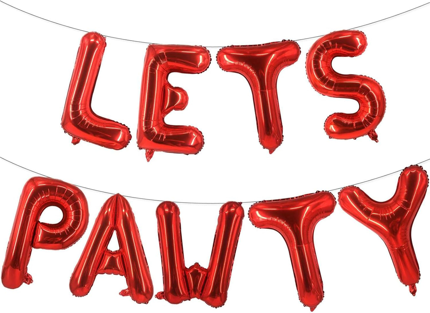 9 Pcs Lets Pawty Balloons Banner 16 Inch, Dog Cat Pet Birthday Letters Sign Lets Pawty Balloons Happy Birthday Banner for Pet Dog Cat Party Supplies Decorations (Red)