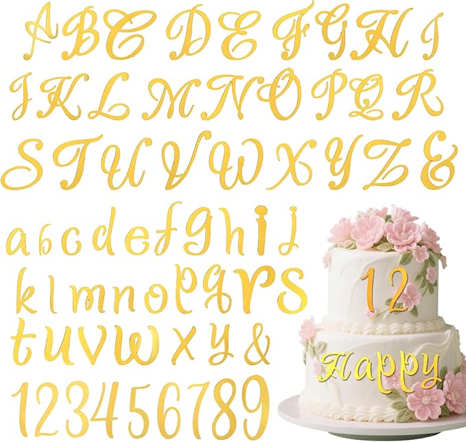 64Pcs Acrylic Cake Letters, Gold Letters Birthday Cake Topper, Personalized Alphabet Cakes Decorations for DIY Cakes, Birthday Party Supplies (0-9 Number and A-Z Letters)