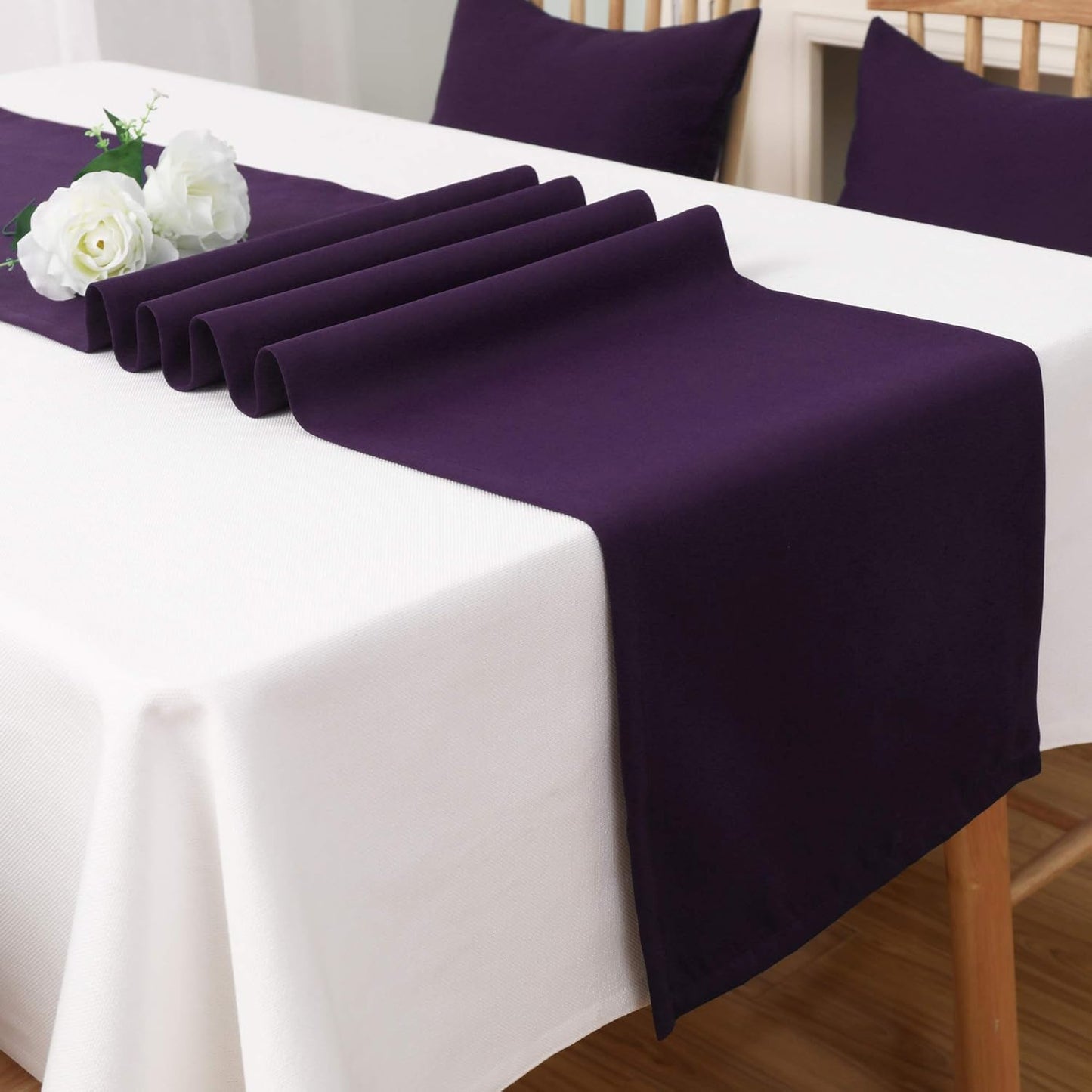 DUALIFE Plum Purple Table Runner for Wedding 108 Inch Long 9 FT Table Runners Rectange and Round Table Decorations for Birthday Parties, Banquets, Graduations, Engagements 14X108 Inches 1 Panel