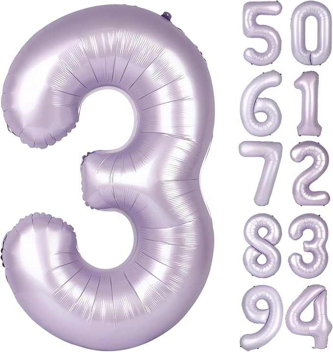 Lilac 3 Balloon, Number Balloons 40 Inch, Lavender 3rd Birthday Decorations for Kids Girls Women Party Supplies for Party Decorations, Number 3 Balloon
