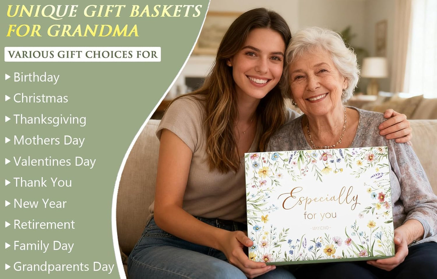 Christmas Gifts for Grandma Nana, Best Grandma Birthday Gifts from Granddaughter Grandchildren Grandkids, Unique Grandmother Nana Birthday Gift Basket for Gigi, New Granny Gift w/Canvas Tote Bag