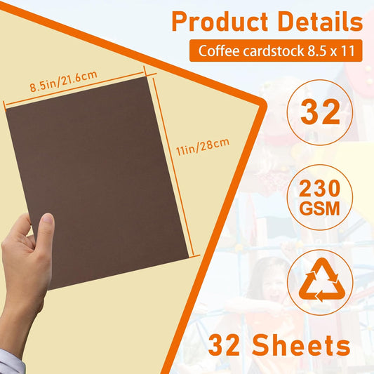 32 Sheets Coffee Cardstock 8.5 x 11 Printer Paper, 80lb Premium Dark Brown Paper Card Stock for DIY Card Making, Greeting Cards, Wedding Invitations, Scrapbooking