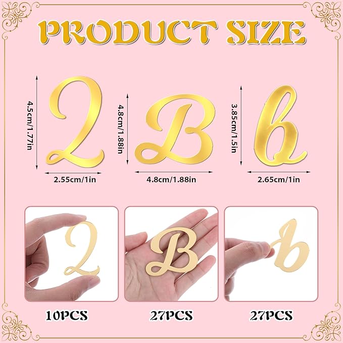 Abeillo 64PCS Gold Letters, Acrylic Cake Topper, 0-9 Number and A-Z Letters for DIY Personalized Birthday Cake Topper