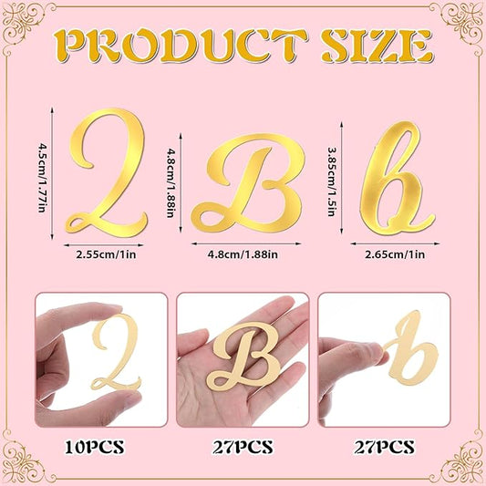 Abeillo 64PCS Gold Letters, Acrylic Cake Topper, 0-9 Number and A-Z Letters for DIY Personalized Birthday Cake Topper