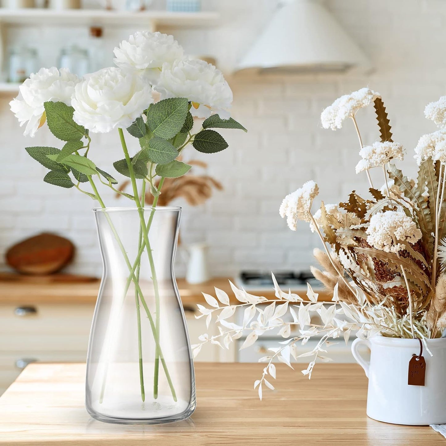 Thenshop 10 Pcs 8'' Tall Clear Flower Vase Wide Mouth Crystal Glass Boho Decorative for Centerpieces Bulk Tall Vase for Flower Bouquets Rustic Home Decor Wedding Housewarming Gift (Clear)