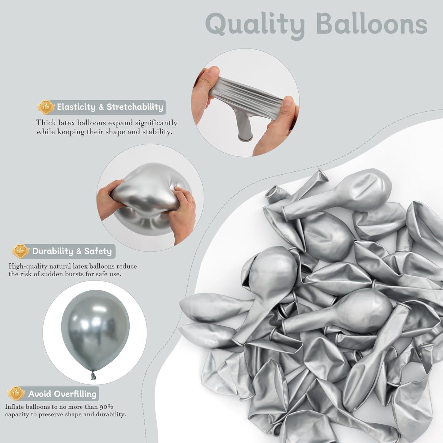 Silver Balloons, 60 PCS Metallic Silver Balloons 12 inch Latex Balloon for Birthday Party Decoration, Wedding, Baby Shower, Anniversary, Graduation, Retirement and Balloon Garland