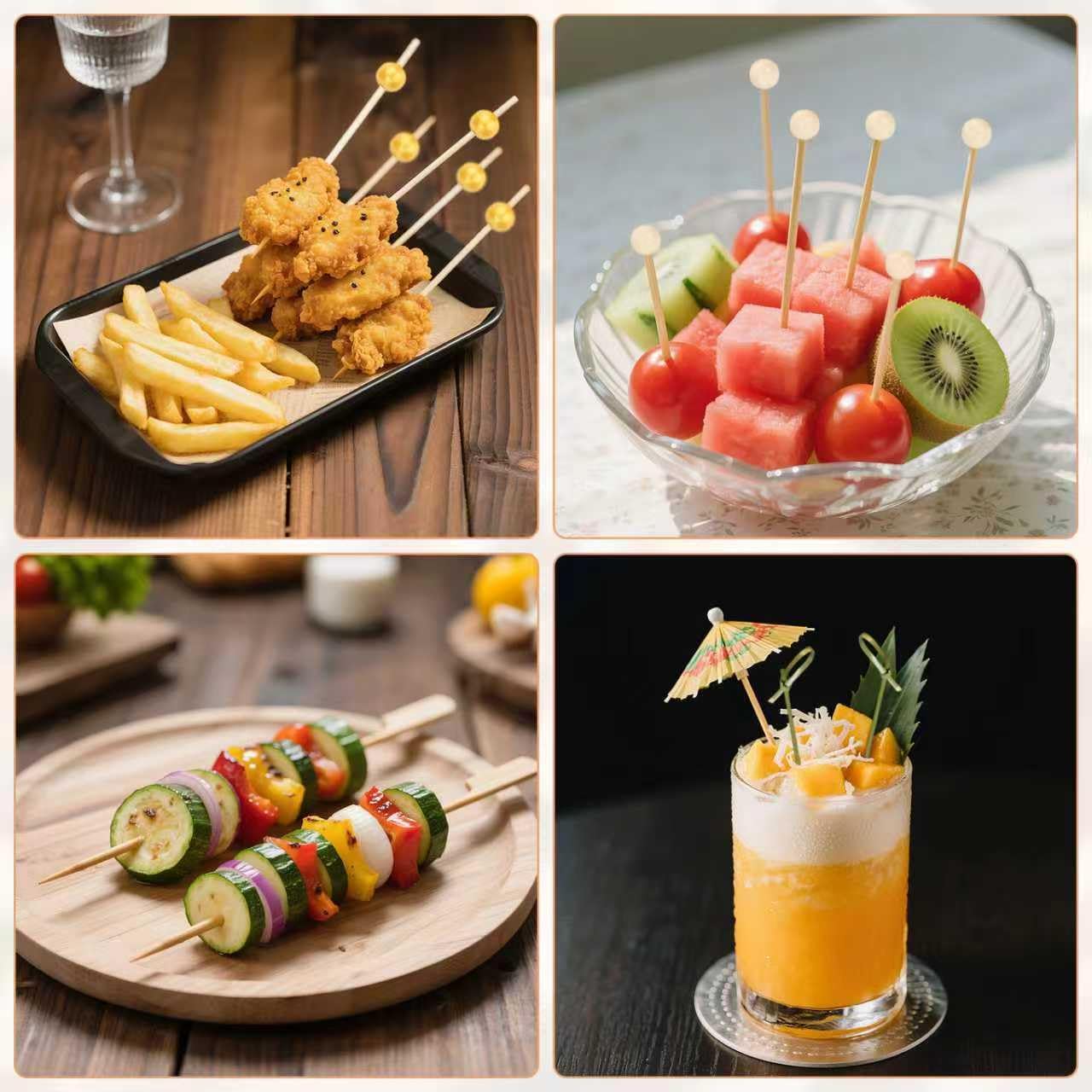 500PCS Cocktail Picks, 4.7" Eco-friendly Natural Bamboo Ball Food Picks, Fancy Toothpicks for Appetizers, Drinks Party Fruit, Bamboo Gold Ball Food Sticks Charcuterie Boards Accessories