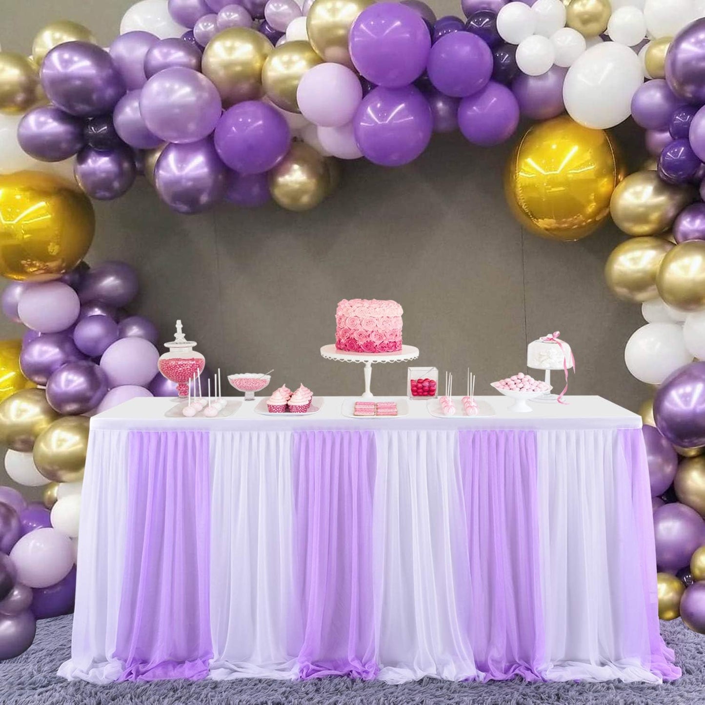 Suppromo 9ft Purple Tulle Table Skirts for Rectangle Tables or Round Tables Lavender Tutu Table Skirt for Wedding Baby Shower Birthday Party Table Decorations