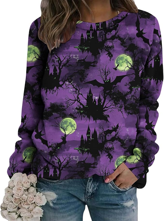 LIZALIG Pullover Cute Sweatshirt Orange Skeleton Fall Festive FunWomens Design Bat Holiday Party Outings Pumpkin Print