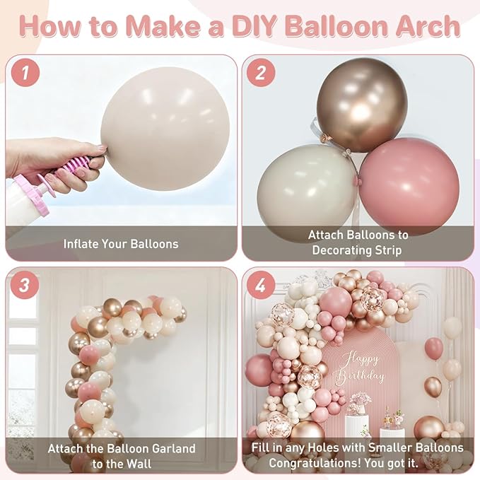 Dusty Pink and White Balloon Garland Arch Kit, 167Pcs Retro Pink Sand Smoke Champagne Gold Latex Balloons for Women Girl Birthday Bridal Baby Shower Wedding Party Decorations