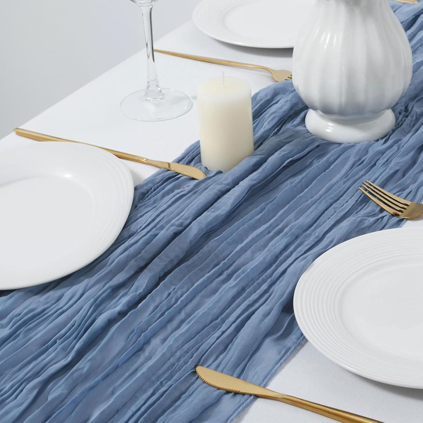 6 Pack Boho Gauze Cheesecloth Long Rustic Sheer Table Runner for Wedding, Bridal, Baby Shower, Birthday Party, Cake Table, Arbor Decorations (Dusty Blue)