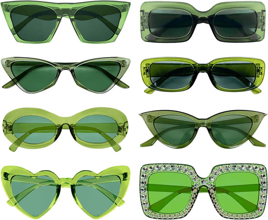 8 Mixed Style Party Sunglasses Retro Colored Party Favors Bulk Classic Costume Glasses for Women