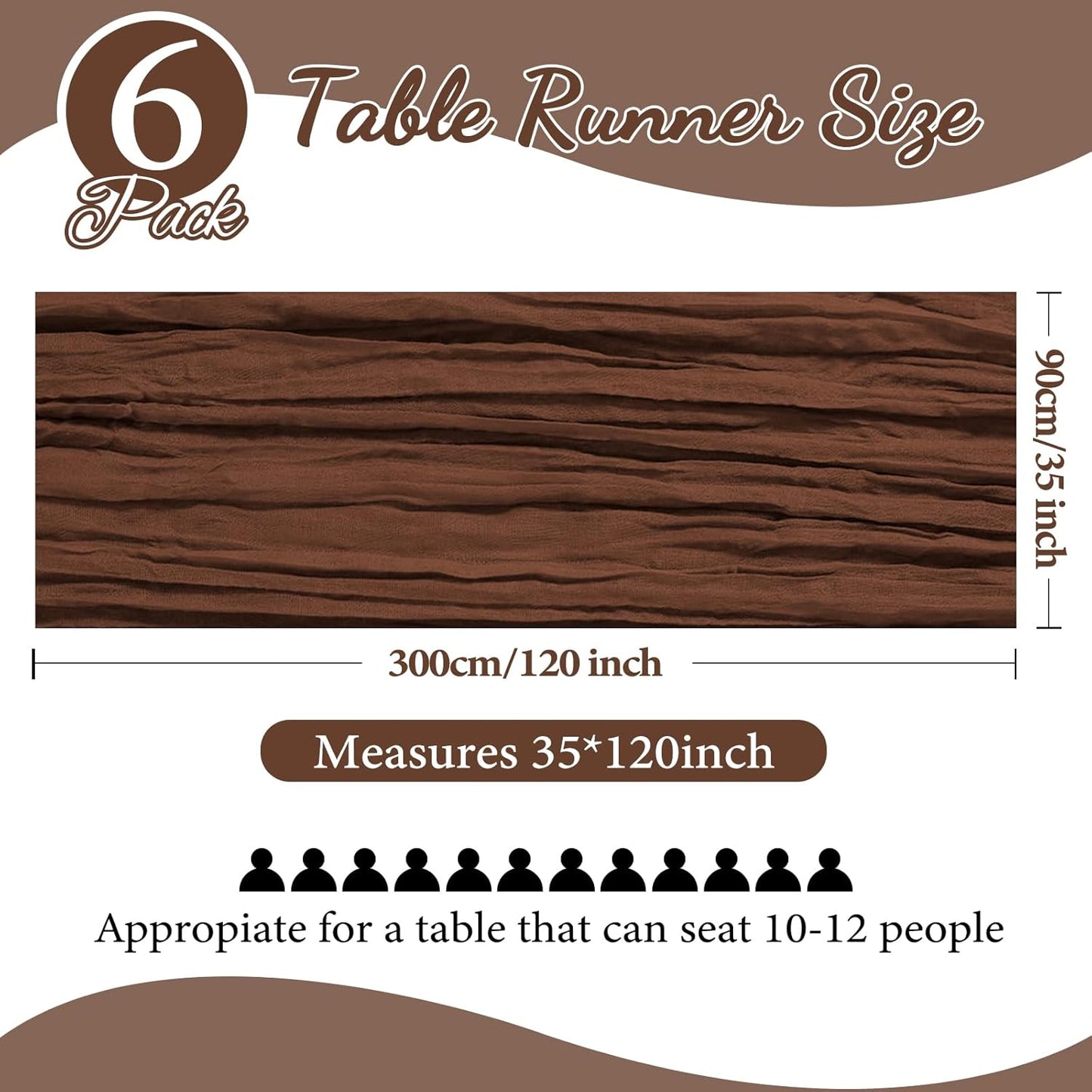 6 Pack 10FT Brown Cheesecloth Table Runner Fall Table Runner 35x120 Inch Gauze Rustic Boho Cheese Cloth for Thanksgiving Wedding Decor Birthday Party Bridal Baby Shower Table Centerpiece Decoration