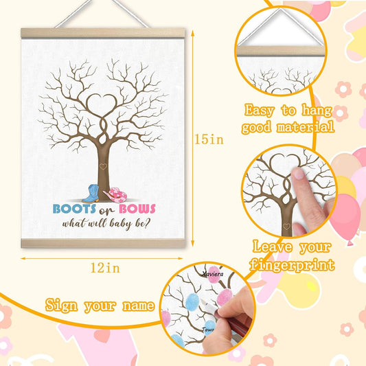 Gender Reveal Fingerprint Tree Boy or Girl Party Ideas, Special Meaningful Canvas Decoration, Baby Shower Party Supplies, Thumbprint Hanging Paintings(12x15in)
