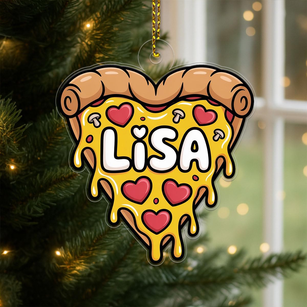 Personalized Heart Pizza Acrylic Ornament, Custom Pizza Lover Christmas Ornament, Funny Foodie Gift, Holiday Keepsake, Cute Pizza Decoration Acrylic Ornament – Personalized