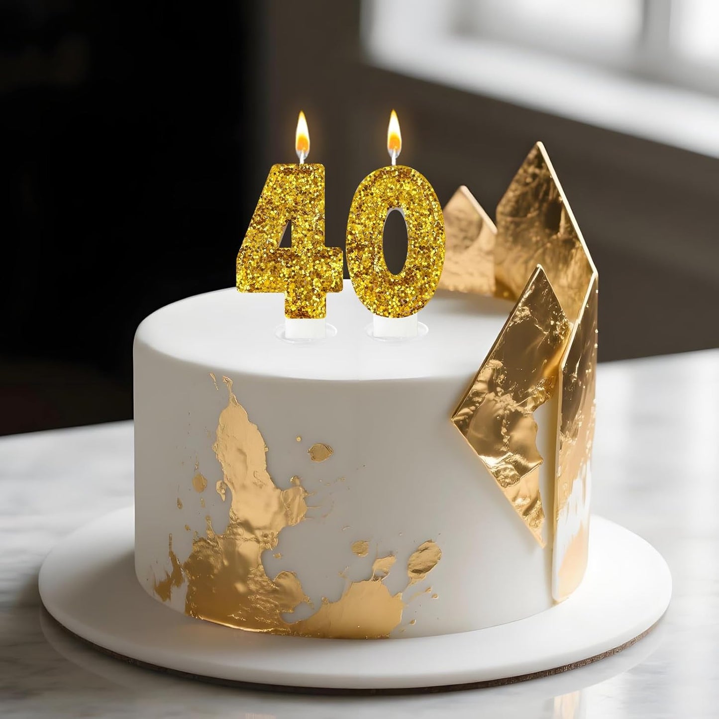 Birthday Number Candles, Glitter Number Candle Cake Decorations with Sequins, Cupcake Decorations for Girls, Women, Party Anniversary Celebrations (Number 4, Golden)