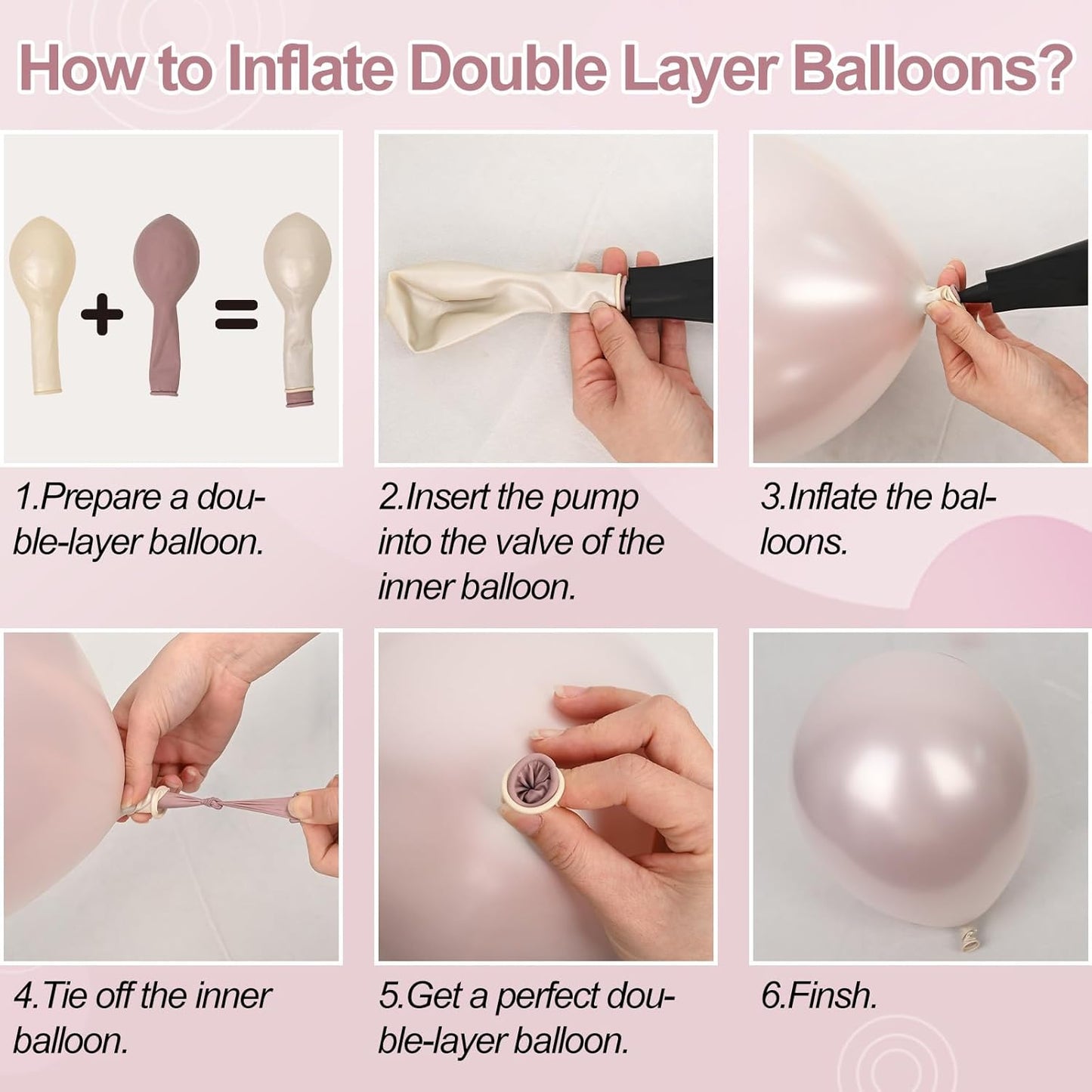 Dusty Pink Balloons, 12 Inch Double Stuffed Blush Pale Light Pink and Pearl Balloon Clear Balloon for Women Girls Baby Shower Bridal Shower Wedding Boho Birthday Party Decorations