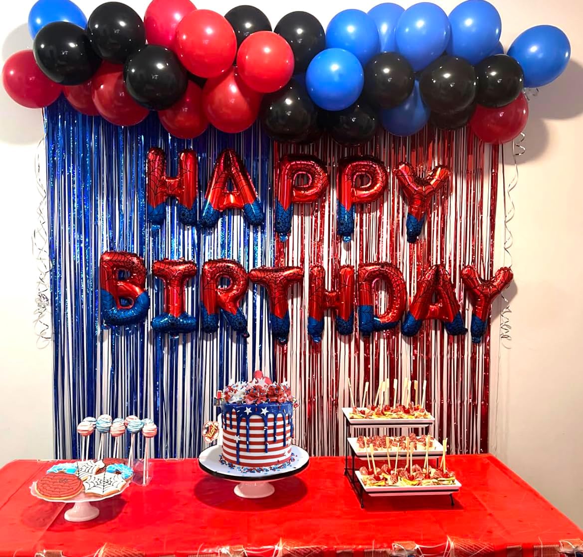 Black Red Blue Balloons, 50pcs 12 Inch Black Red Blue Silver Latex Balloons for Birthday Graduation Party Decorations