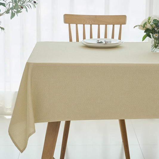 maxmill Square Tablecloth Linen Texture Stain Resistant Waterproof Wrinkle Resistant Washable Soft Table Cloth, Decorative Fabric Table Cover for Dining Room Dinner and Party, 52 x 52 Inch, Beige