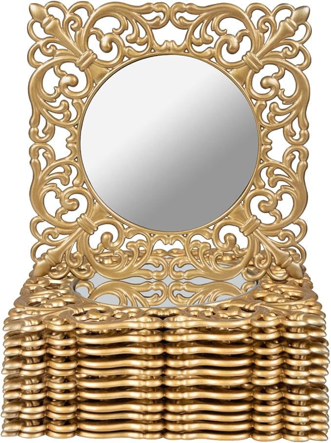 MAONAME 12" Gold Charger Plates Set of 12, Mirror Charger for Dinner Plates, Plastic Plate Chargers with Embossed Rims, Square Chargers for Table Setting, Wedding