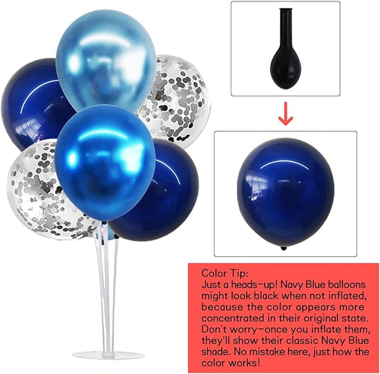 TONIFUL 4 Set Metallic Blue Silver Balloon Stand Centerpiece Table Decorations for Men's Birthday,Father's Day Retirement,Blue Party Decoration,Graduation Decorations 2026,Baby Shower