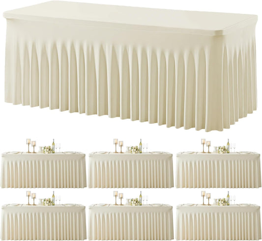 Besutolife 6 Pack Beige Spandex Tablecloth for 6ft Rectangle Tables Fitted Table Cloth Stretch Table Covers Skirt 6ft Rectangular Tablecloths for Banquet Parties Wedding Decorations