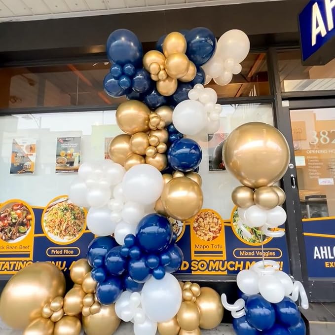 412Pcs Navy Blue and Gold Balloons Arch Garland Kit,5 10 12 18 inch gold and blue balloons for Birthday, Wedding, Graduation, Anniversary Decorations