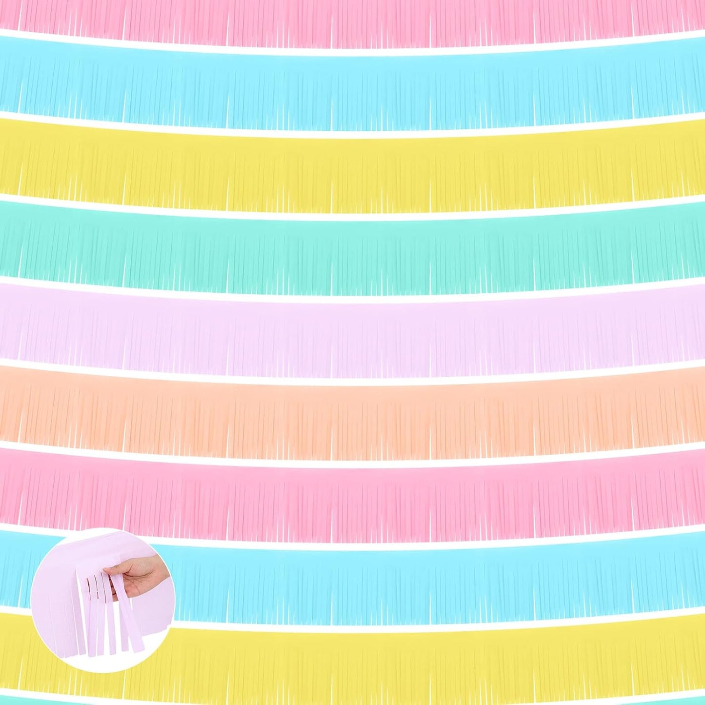 Taiyin 12 Pack 120 Feet Macaron Fringe Garland Tissue Pastel Paper Fringe Tassel Party Garland Wall Hanging Banner Backdrop Streamers for Wedding Birthday Autumn Thanksgiving