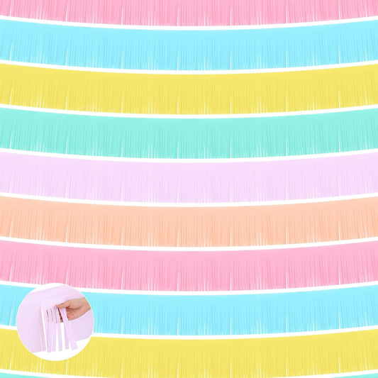 Taiyin 12 Pack 120 Feet Macaron Fringe Garland Tissue Pastel Paper Fringe Tassel Party Garland Wall Hanging Banner Backdrop Streamers for Wedding Birthday Autumn Thanksgiving