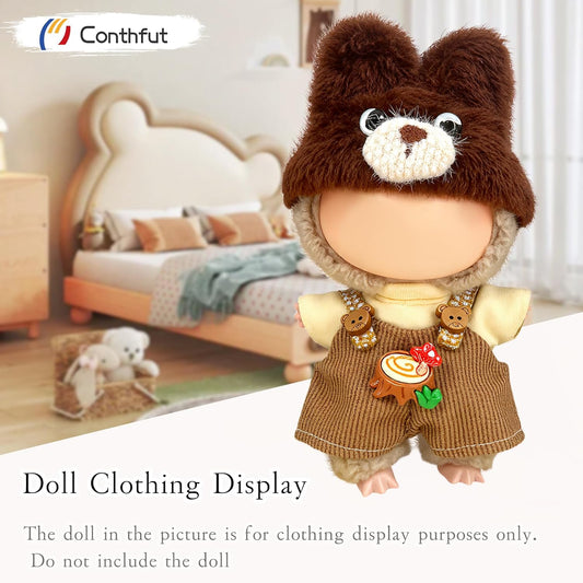 Overalls Doll Clothes,17cm/15cm Dolls Outfit Set,Accessories for Doll ,Stylish Clothes Set for Dolls Dress Up (No Doll)(Dark Brown)