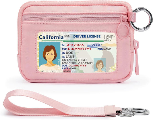 YDF The Iris Wallet for Women Mini Zip Card Case with Clear ID Window Zipper Coin Purse Lightweight Portable Keychain Wallet