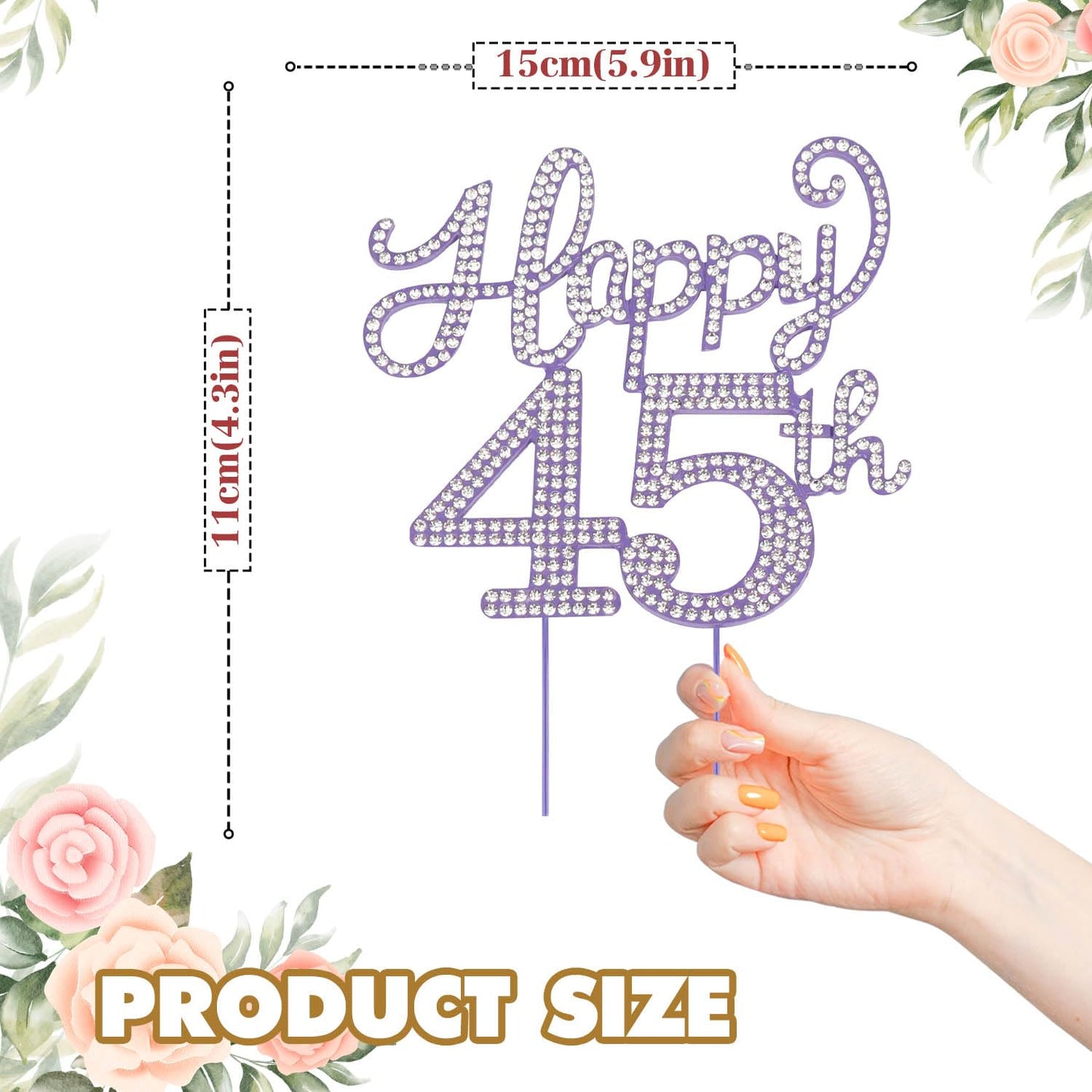 Happy 45th Birthday Purple Rhinestone Cake Topper - 45th Birthday/Anniversary,Cheers to 45 Years Old Bday Party Metal Sparkly Centerpieces Decorations.