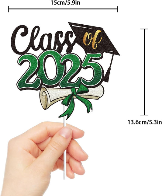LINGBOOM Class of 2025 Happy Graduation Cake Topper Green Glitter Grad 2025 Happy Graduation We are So Proud of You Cake Decorations Congrats Grad Party Supplies (Green)