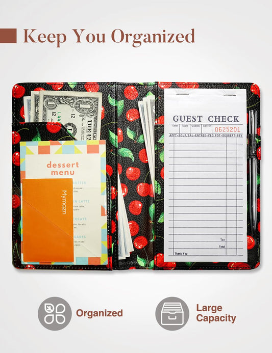 Mymazn Black Cherry Server Books for Waitress Book Waiter Book Server Booklet Restaurant Waitstaff Organizer, Serving Book Guest Check Book Holder Money Pocket Fits Server Apron