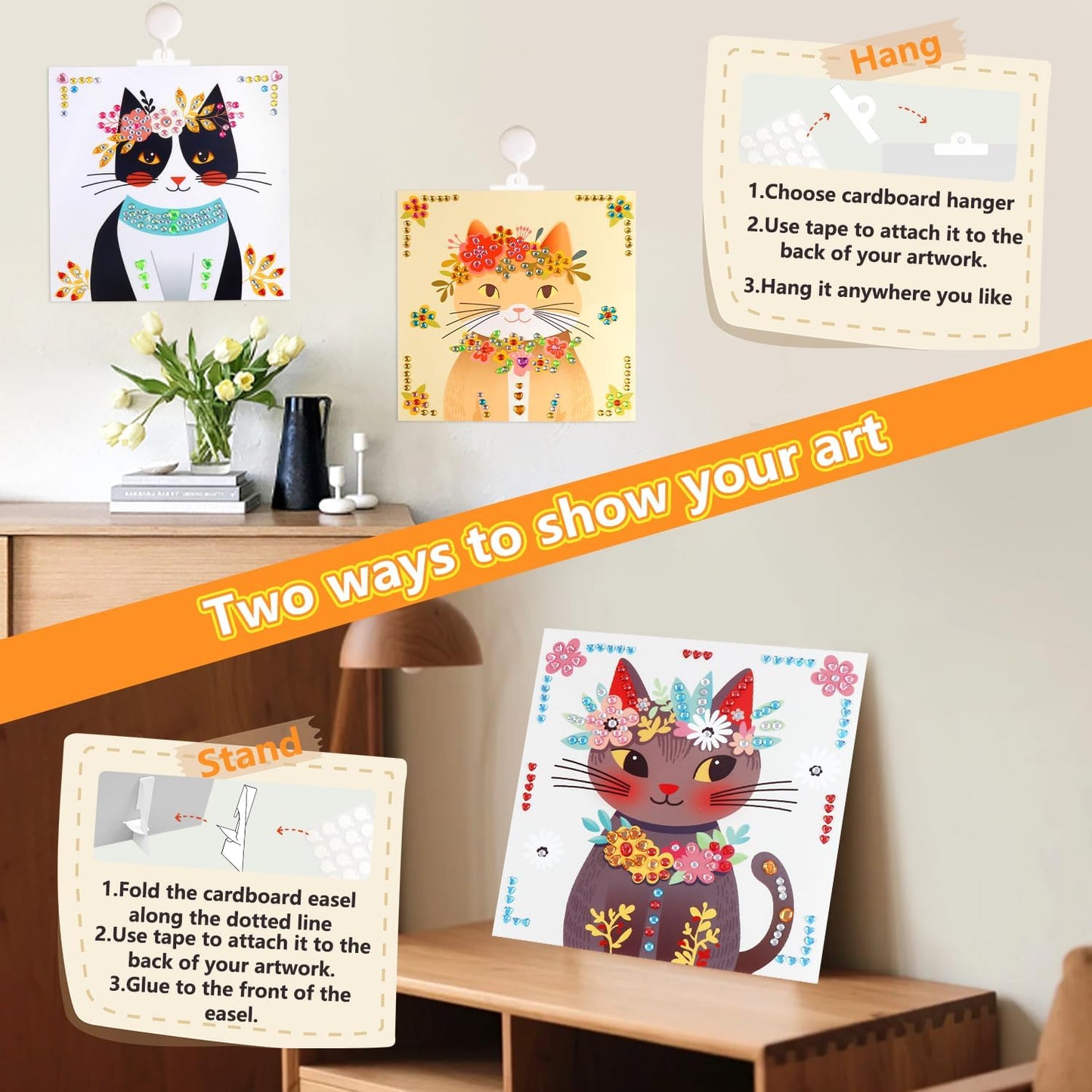 Marlrin Cats Crafts for Kids Ages 4-8,Gem Stickers Crafts,Diamond Art Kits for Kids,Arts and Crafts Kits,Craft Kit for Girls 6-8,Birthday&Christmas Gift for Girls & Boys Ages 3, 4, 5, 6, 7, 8