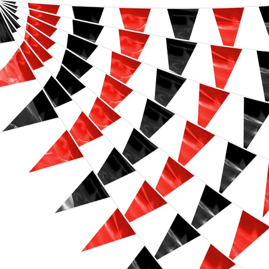 32.8FT Red Black Glitter Triangle Pennant Banner Flag Metallic Bunting Fabric Garland for Christmas Graduation Bachelorette Anniversary Engagement Wedding Anniversary Casino Party Decorations Decor