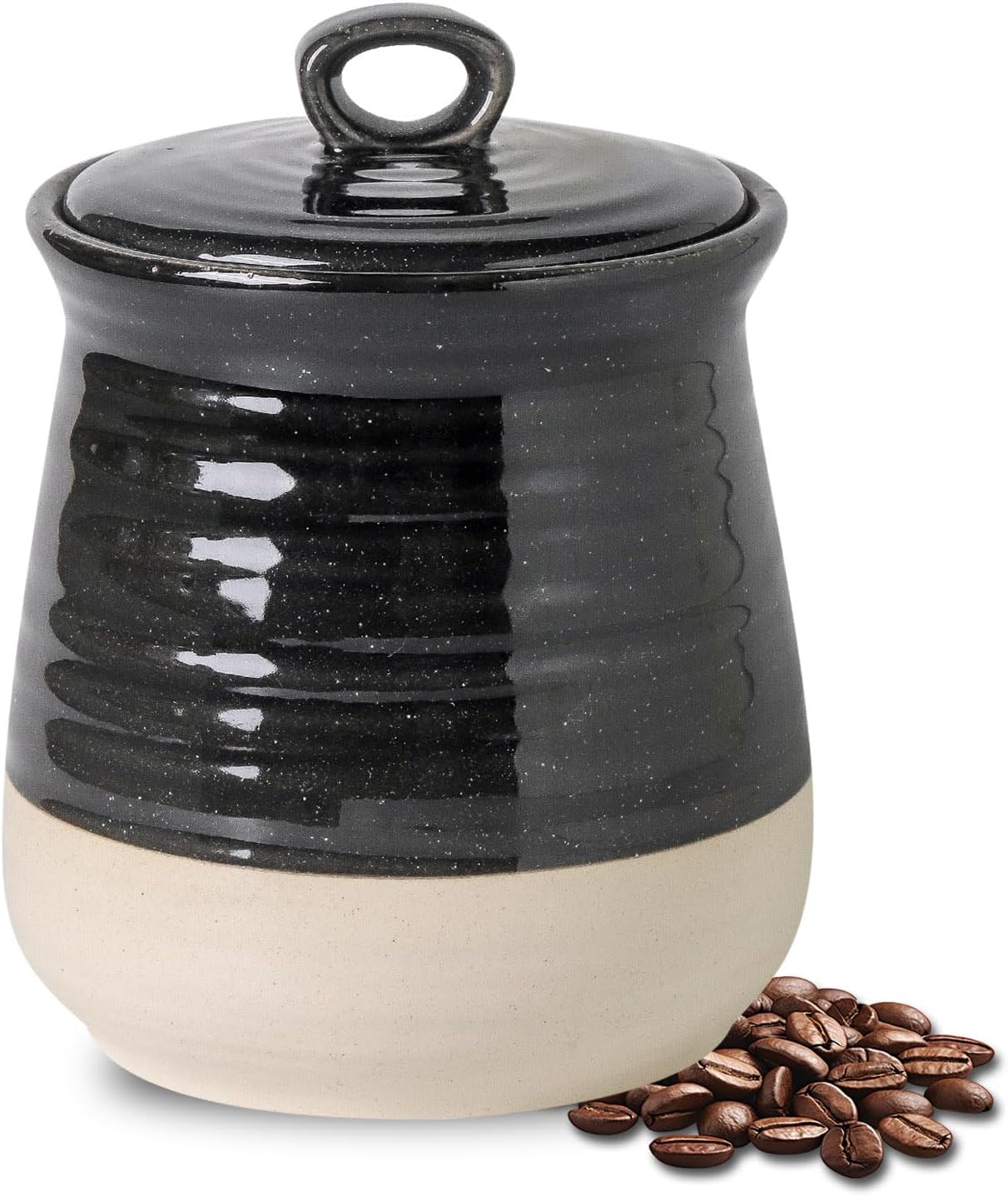 Hasense Ceramic Food Storage Jar with Airtight Lid, 35 oz Cookie Candy Jar for Coffee Beans, Tea, Sugar and More, Kitchen Storage Container for Countertop, Black Kitchen Decor