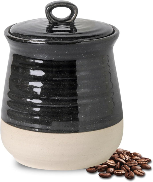 Hasense Ceramic Food Storage Jar with Airtight Lid, 35 oz Cookie Candy Jar for Coffee Beans, Tea, Sugar and More, Kitchen Storage Container for Countertop, Black Kitchen Decor