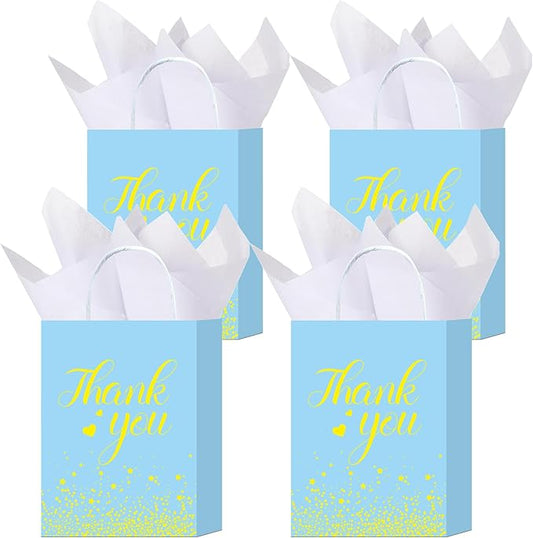 W WINTMING 16 Pcs Thank You Gift Bags with Handle Gold Star Karft Paper Bags Party Favor Bag for Wedding, Birthday, Business, Shopping Wrapping Bag (Blue)