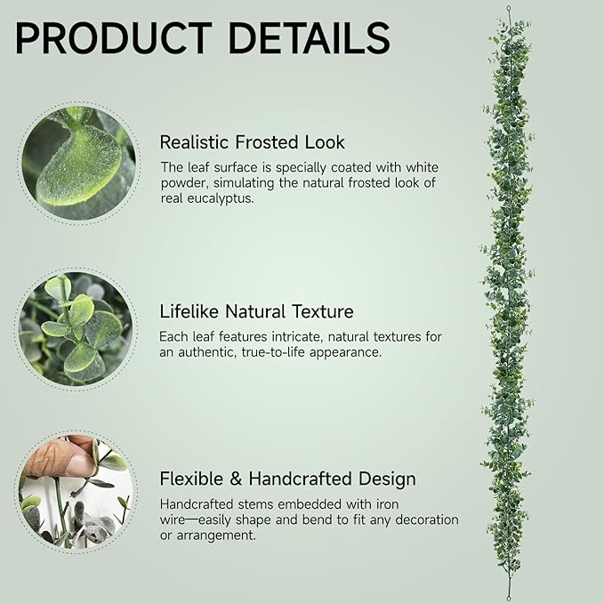 6 Pack Artificial Eucalyptus Garland, 5.5ft Faux Eucalyptus Vines with Lifelike Silver Dollar Leaves, Handmade Greenery Garland for Wedding Arch Decor, Table Runner, Home Party Backdrop