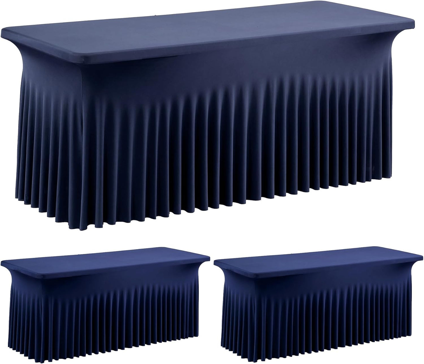 leegleri 2 Pack Navy Blue Spandex Tablecloths for 8 Foot Rectangle Tables, Wrinkle Free Fitted Table Cloths 8ft Stretchy Table Cloth Cover with Skirt for Parties Weddings Birthday Banquet Baby Shower