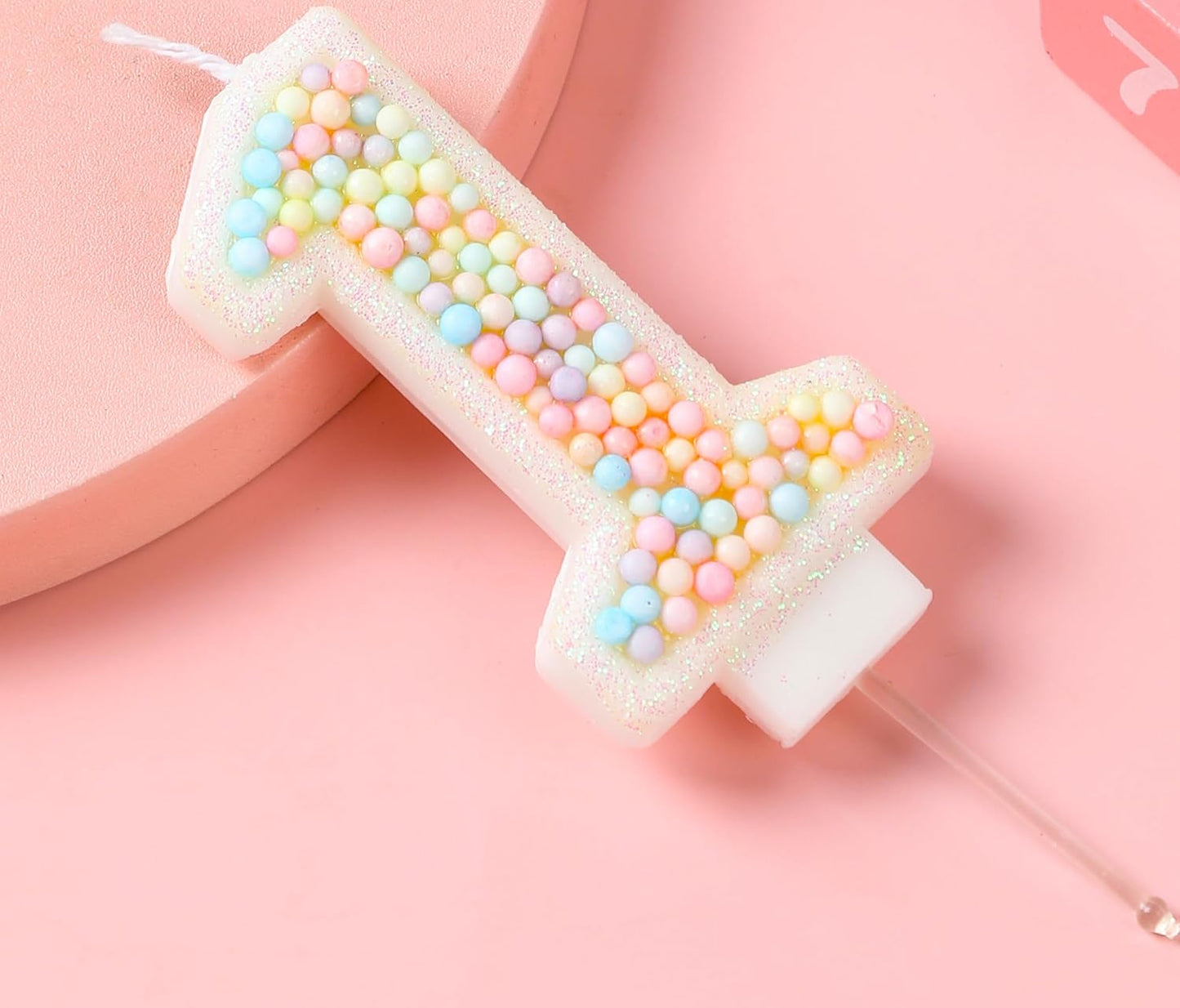 1 Birthday Candle Pastel Macaron Glitter 3D Number 1 Candles for Birthday Cakes Girl Women Sweet Theme One Years Old Birthday Wedding Anniversary Party Cake Decoration