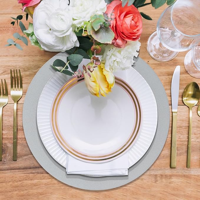 MAONAME Silver Charger Plates Set of 6, 13-Inch Round Plate Chargers for Dinner Plate, Plastic Table Chargers for Wedding Decor, Party