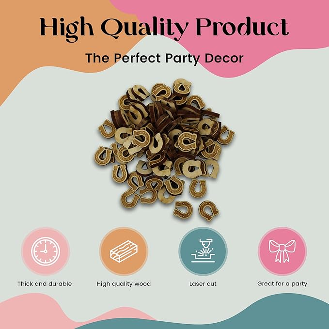 Confetti - Engraved Wood - Rustic Wooden Wedding Decor Party Table Scatter Decorations (Horseshoe)